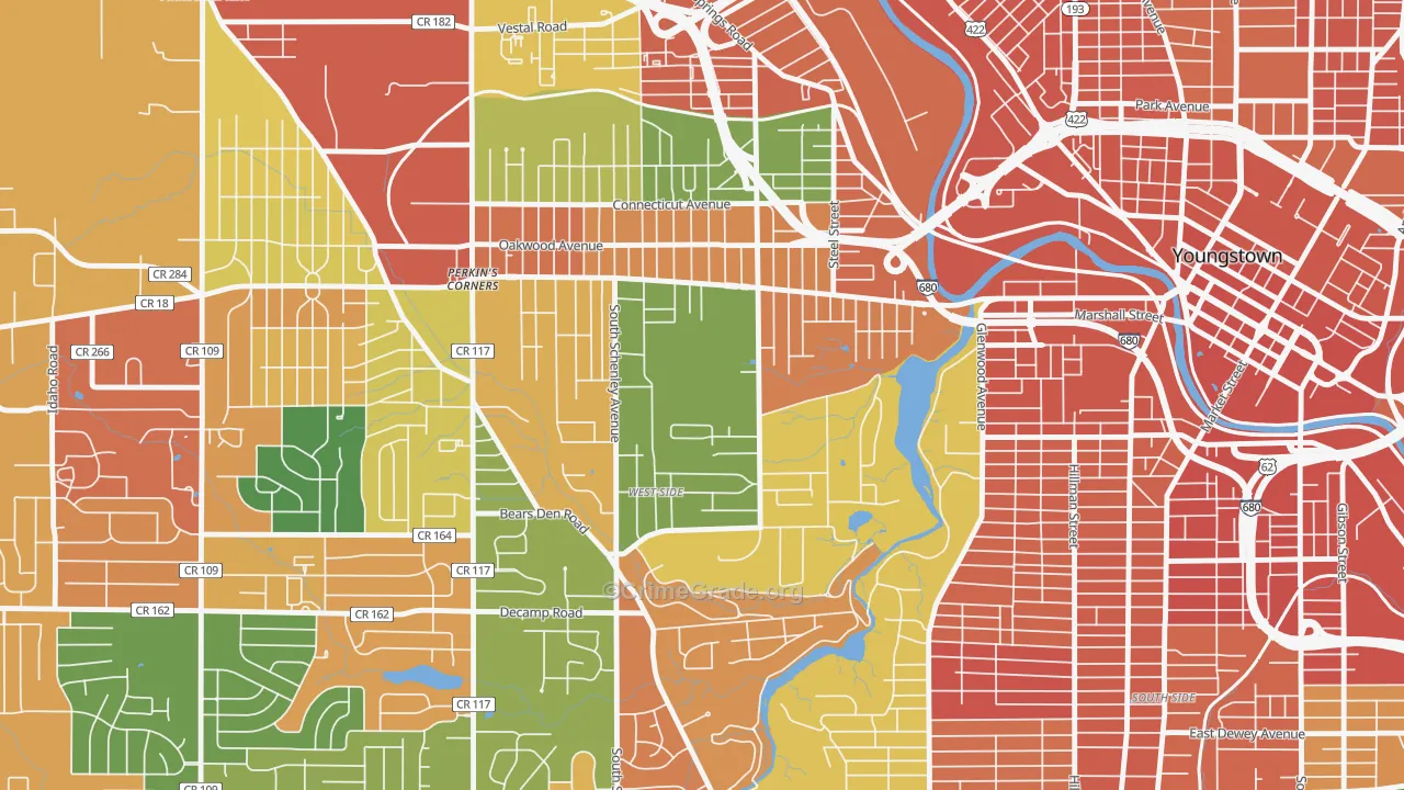Schenley, Youngstown, OH Map of Assault Rates