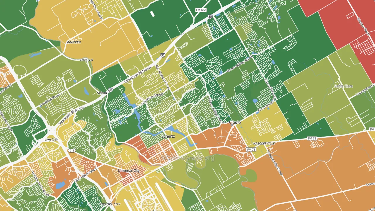 Schertz, TX Map of Assault Rates