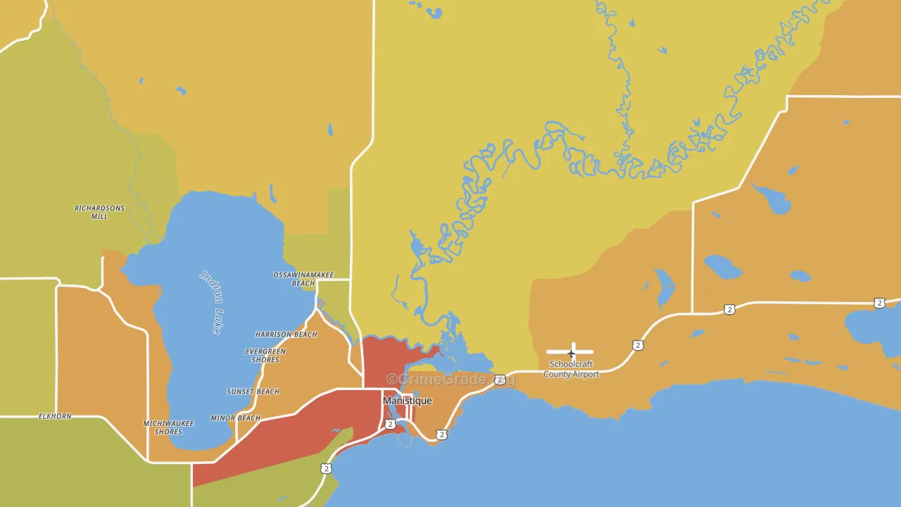 Schoolcraft County, MI Map of Assault Rates
