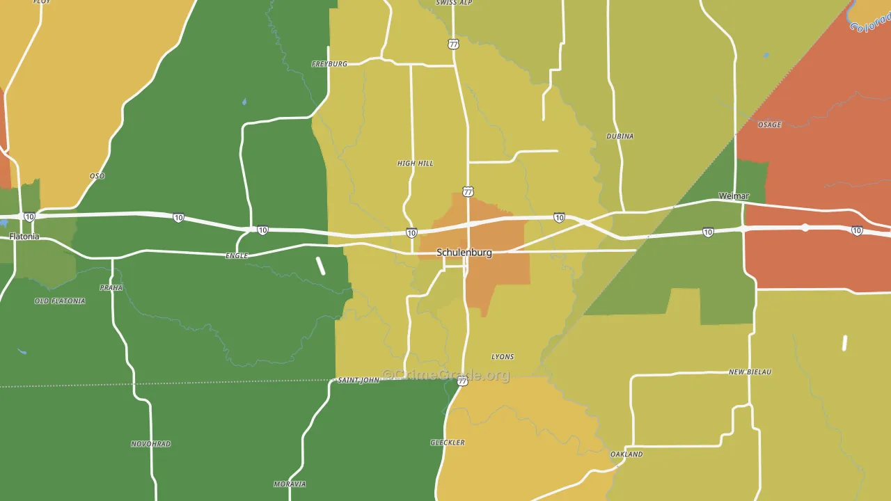 Schulenburg, TX Map of Assault Rates