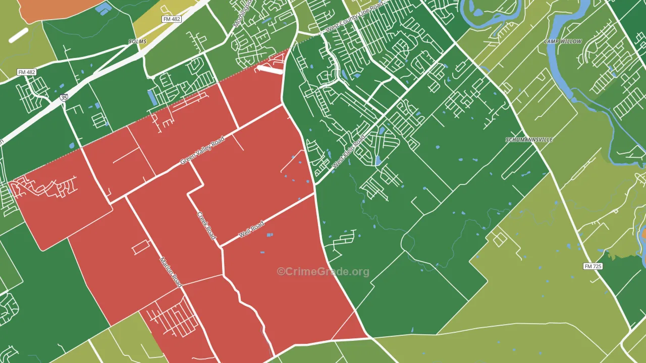 Schumannsville, TX Map of Assault Rates
