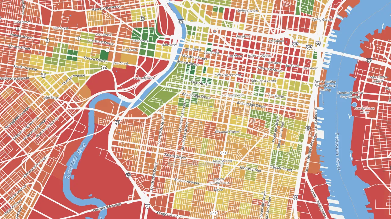 Schuylkill Southwest, Philadelphia, PA Map of Assault Rates
