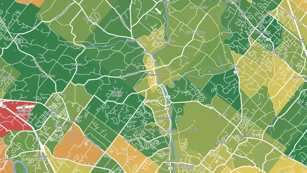 Schwenksville, PA Map of Assault Rates