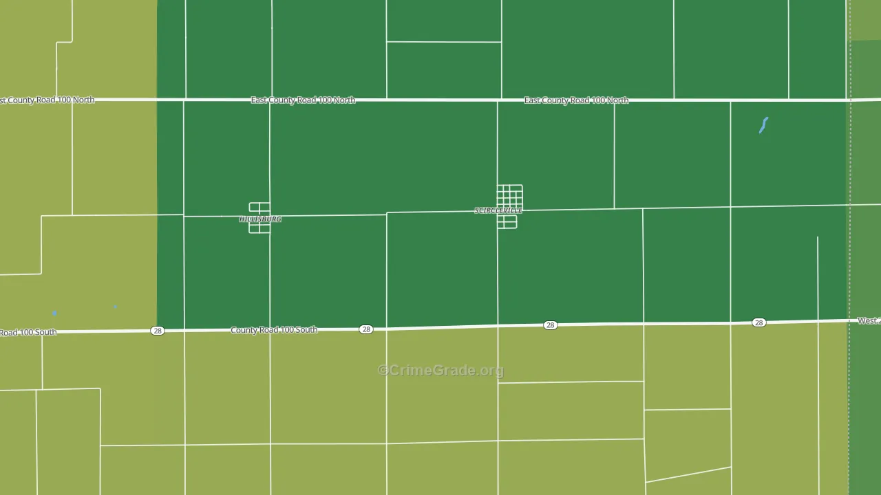 Scircleville, IN Map of Assault Rates