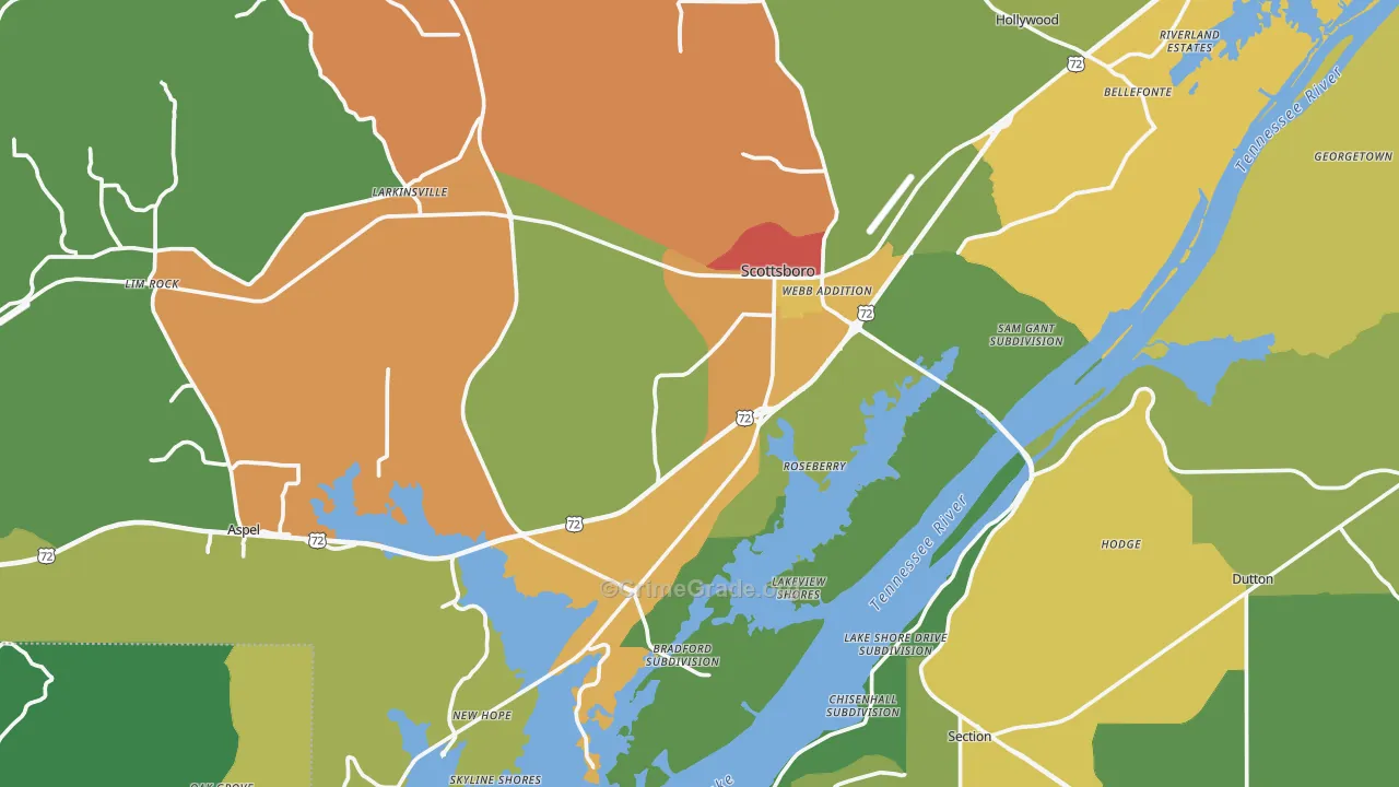 Scottsboro, AL Map of Assault Rates