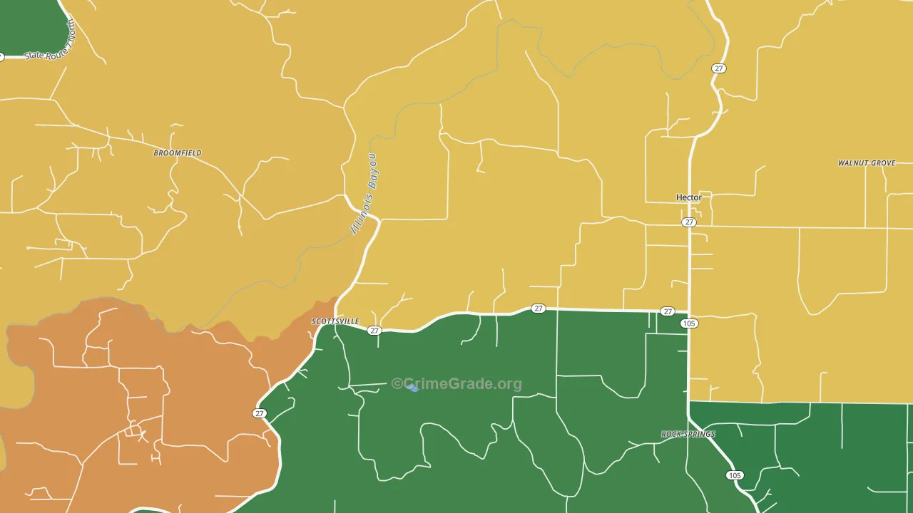 Scottsville, AR Map of Assault Rates