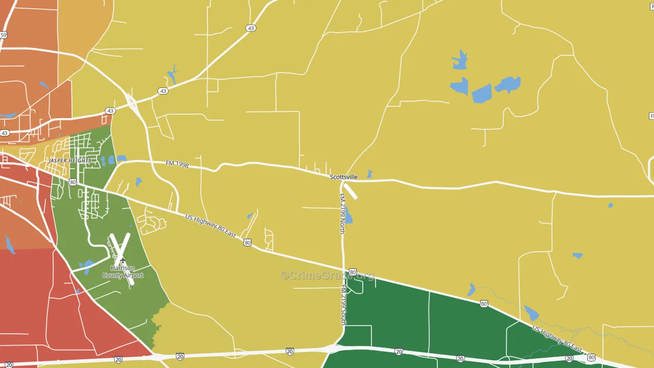 Scottsville, TX Map of Assault Rates