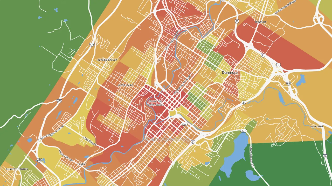 Scranton, PA Map of Assault Rates
