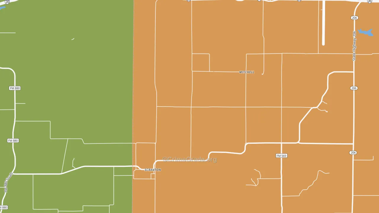Scranton, TX Map of Assault Rates