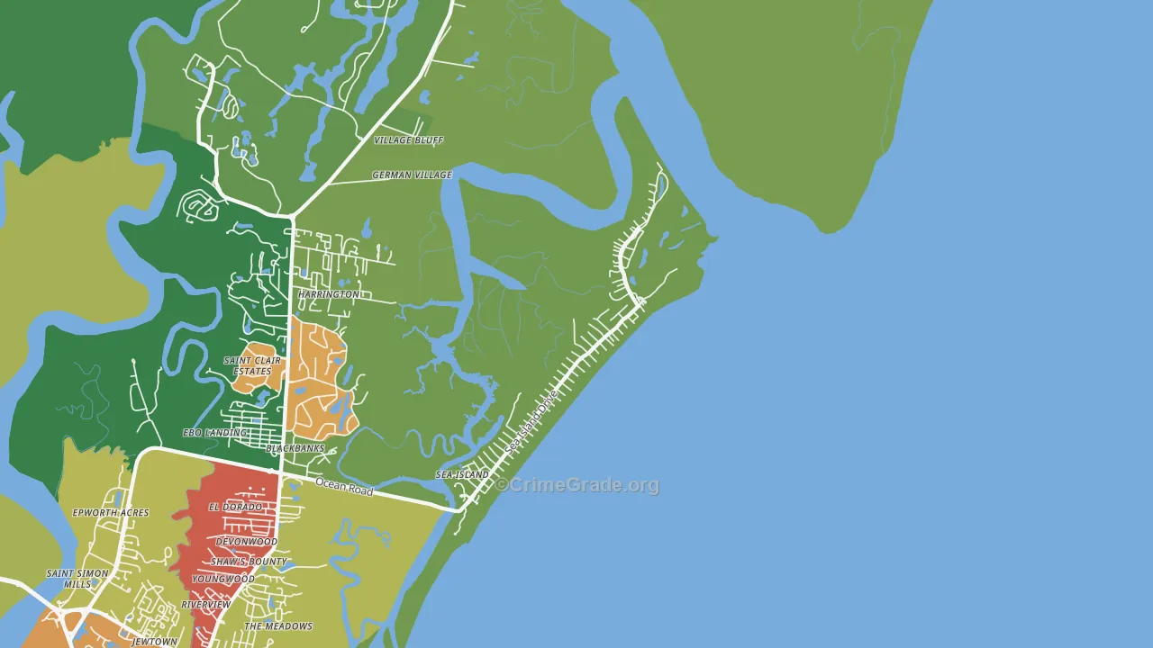 Sea Island, GA Map of Assault Rates