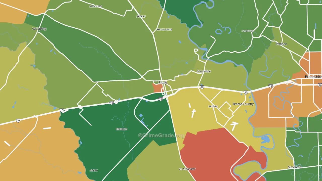 Sealy, TX Map of Assault Rates