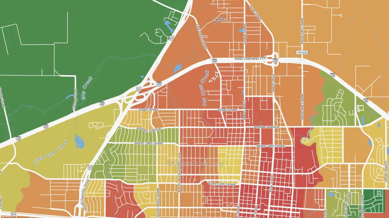 Sears Park Area, Abilene, TX Map of Assault Rates