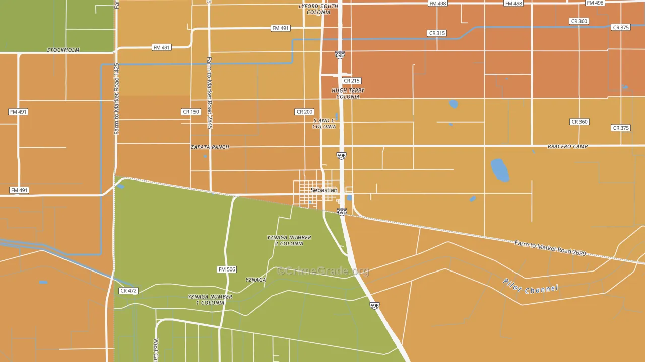 Sebastian, TX Map of Assault Rates