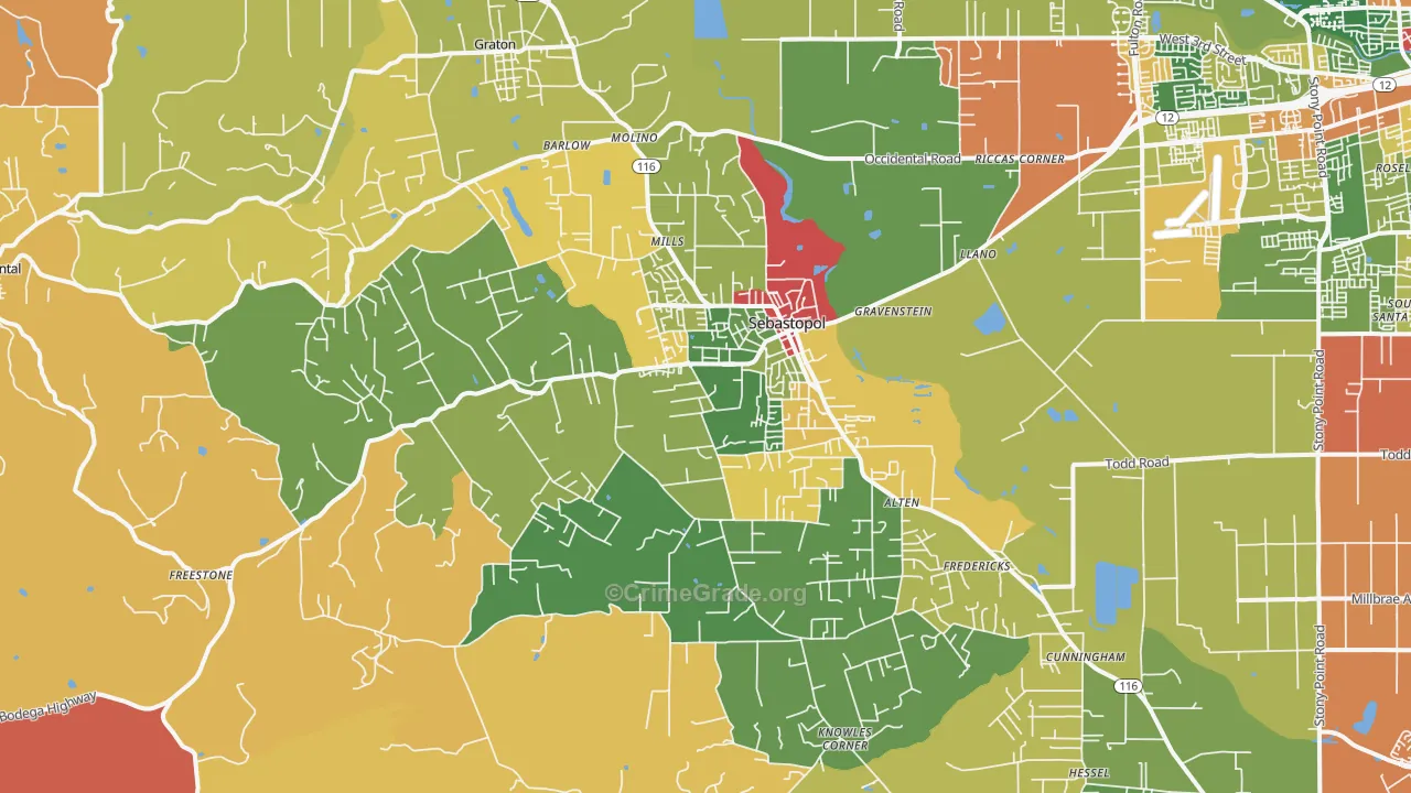 Sebastopol, CA Map of Assault Rates
