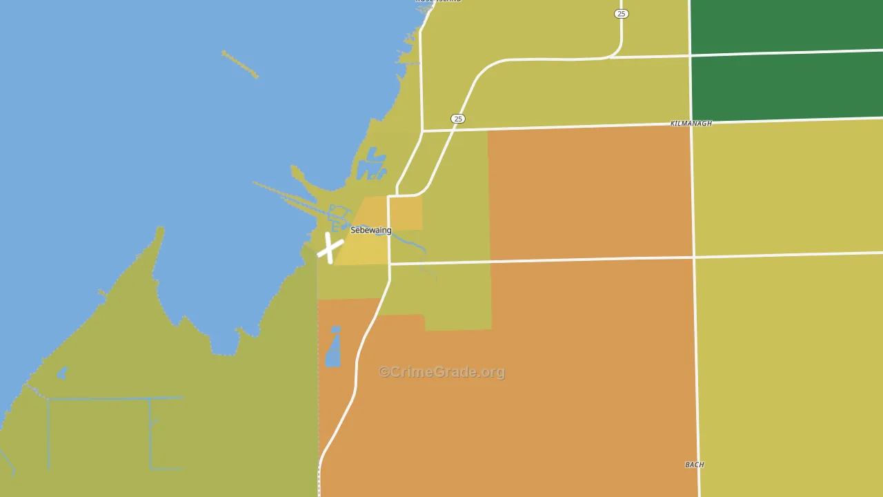 Sebewaing, MI Map of Assault Rates