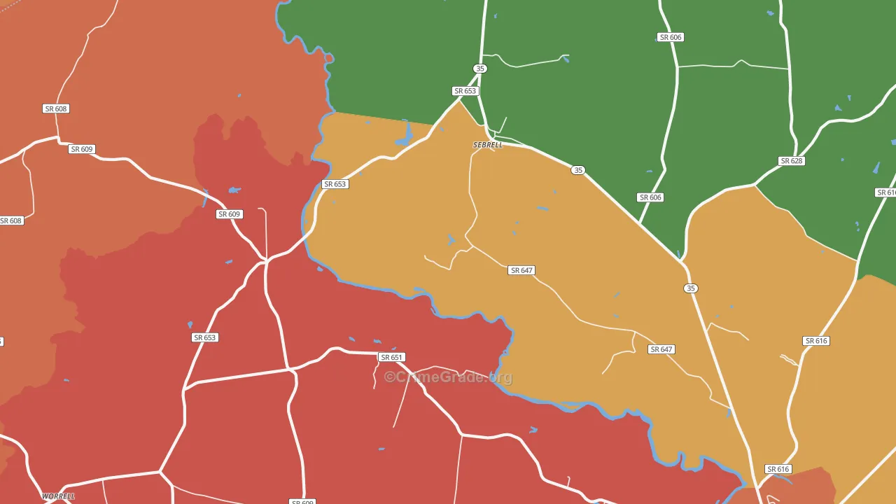 Sebrell, VA Map of Assault Rates
