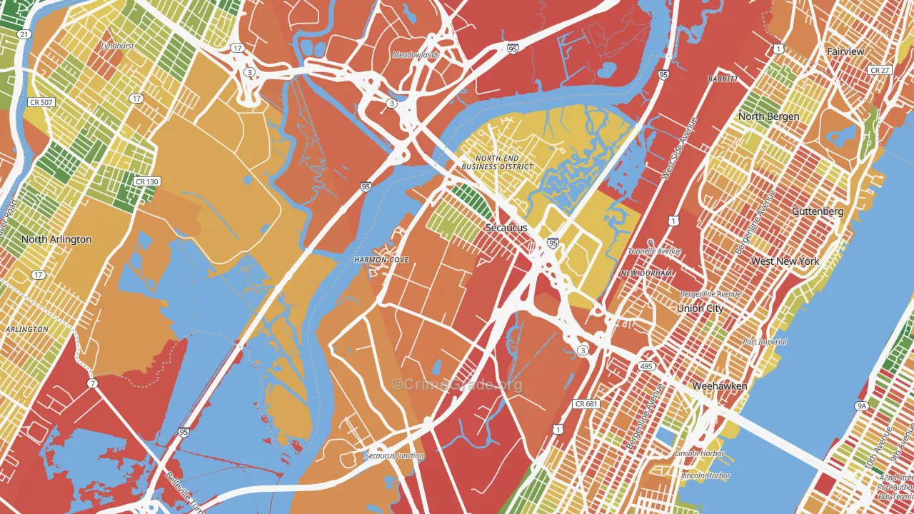Secaucus, NJ Map of Assault Rates
