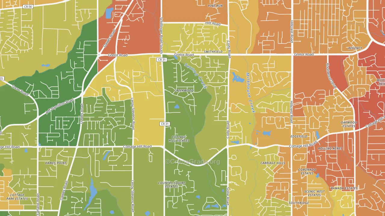 Second Creek, Mobile, AL Map of Assault Rates