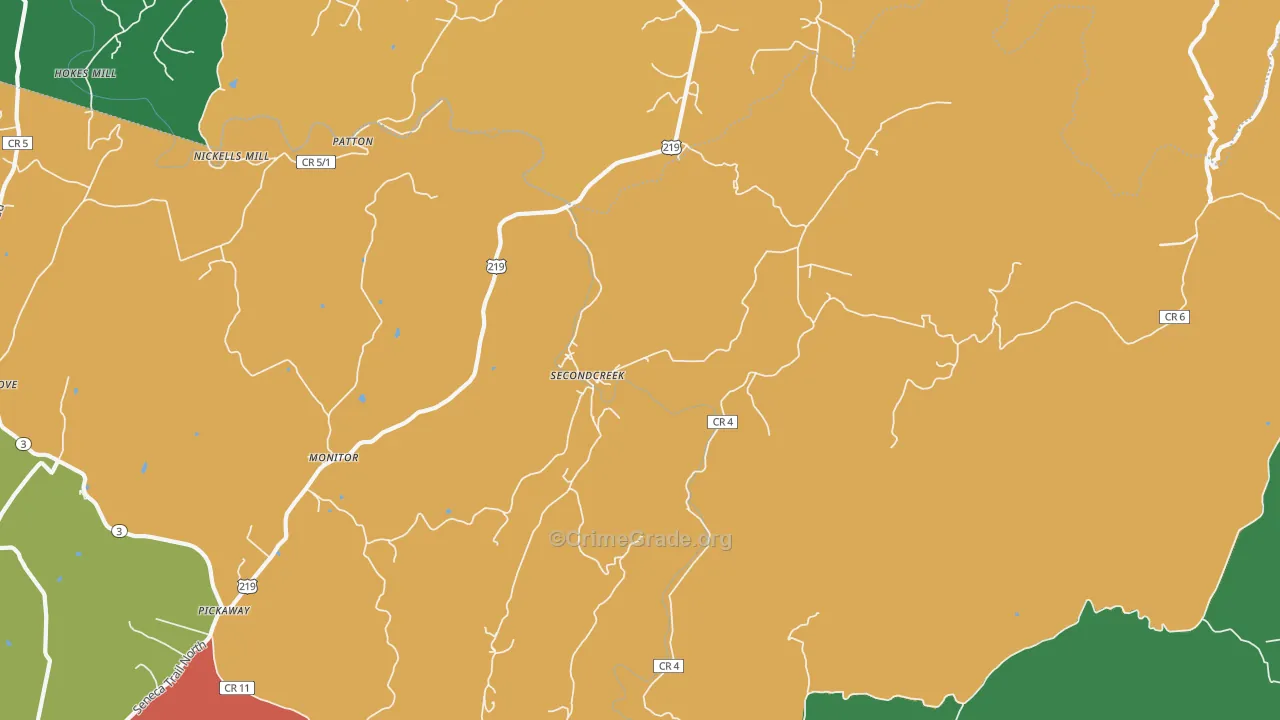 Secondcreek, WV Map of Assault Rates