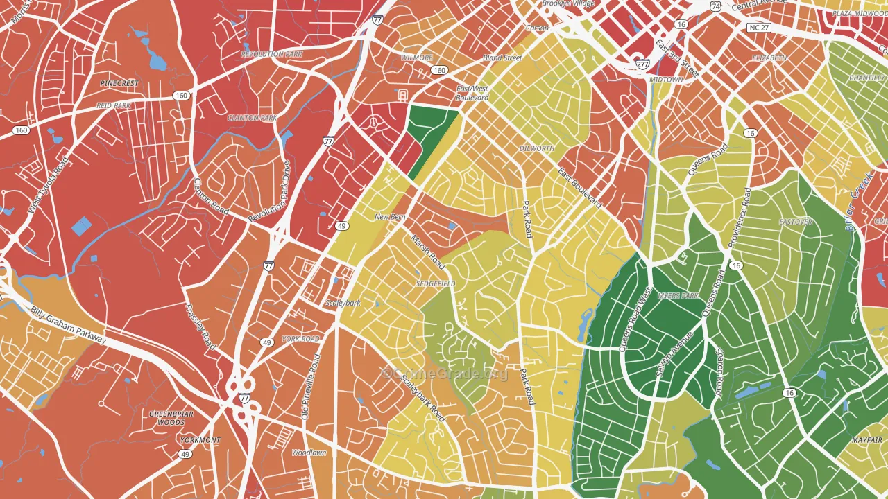 Sedgefield, Charlotte, NC Map of Assault Rates