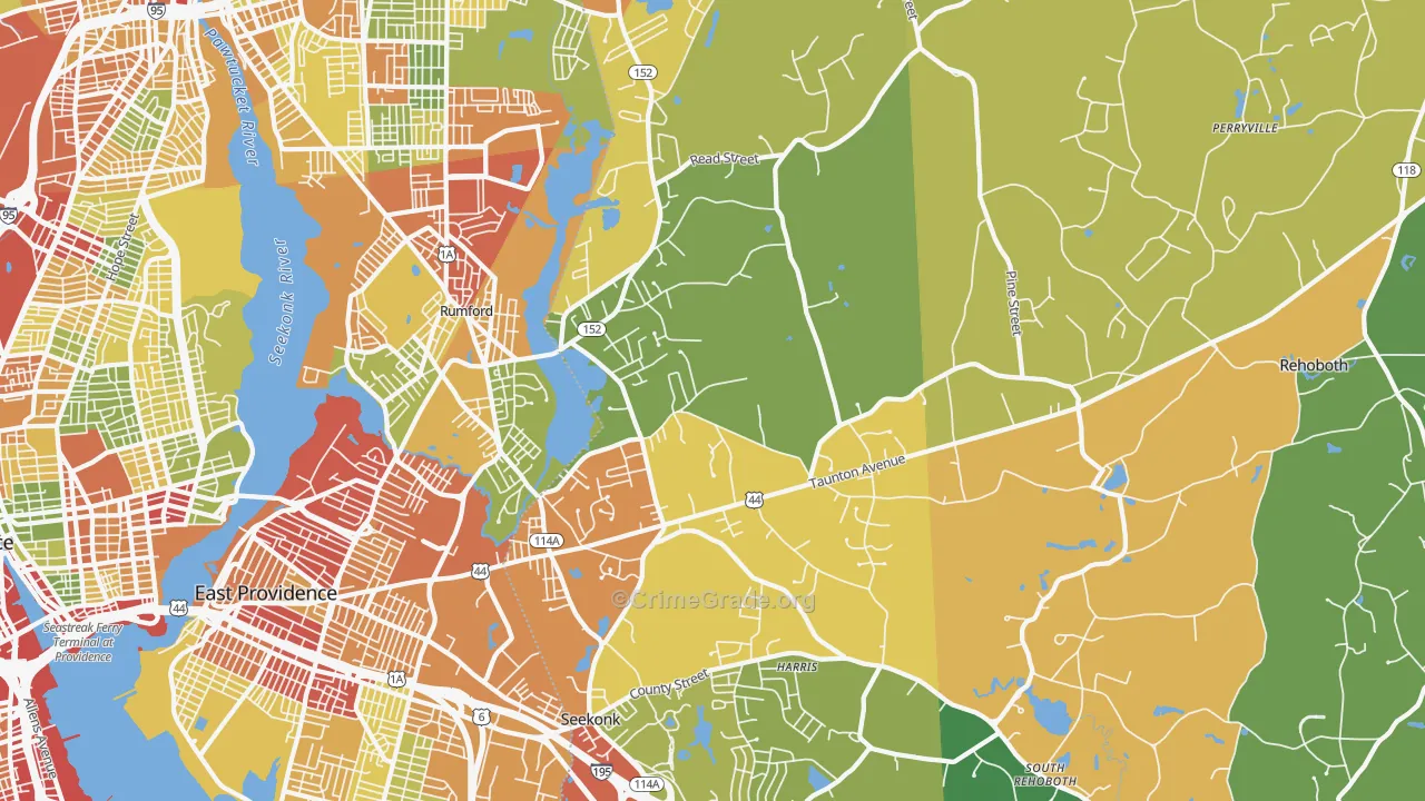 Seekonk, MA Map of Assault Rates