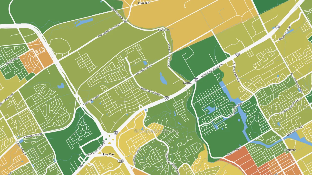 Selma, TX Map of Assault Rates
