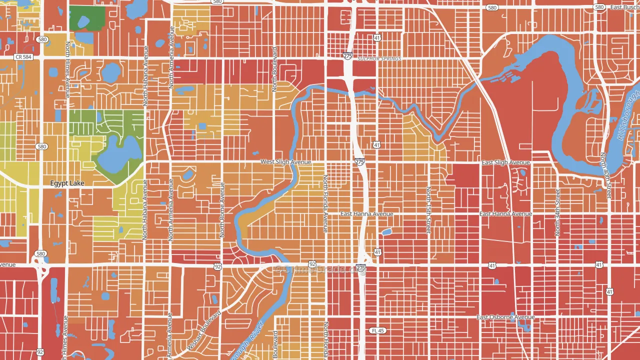 Seminole Heights, Tampa, FL Map of Assault Rates