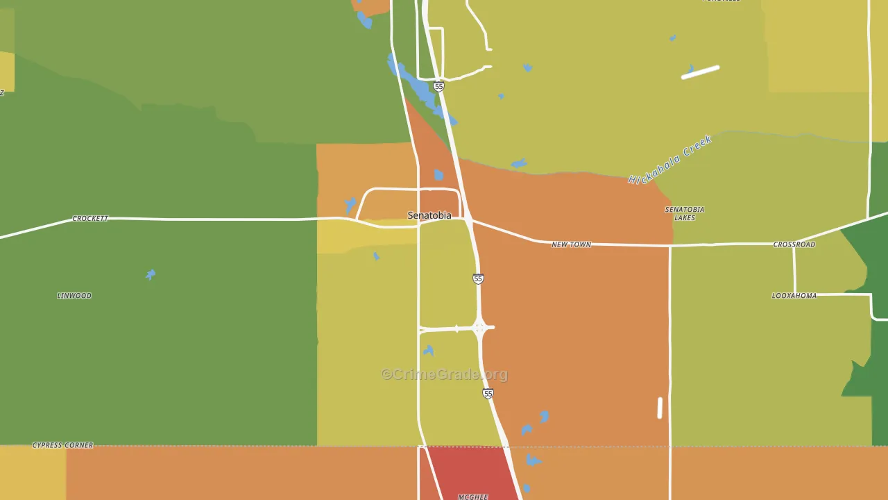 Senatobia, MS Map of Assault Rates