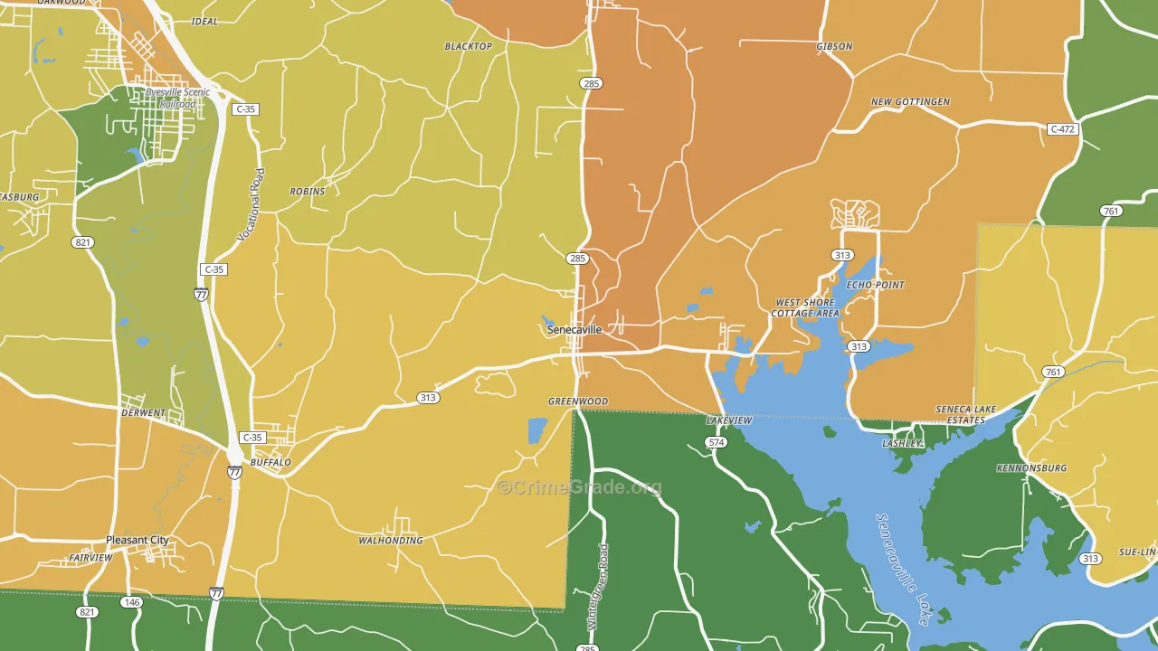 Senecaville, OH Map of Assault Rates