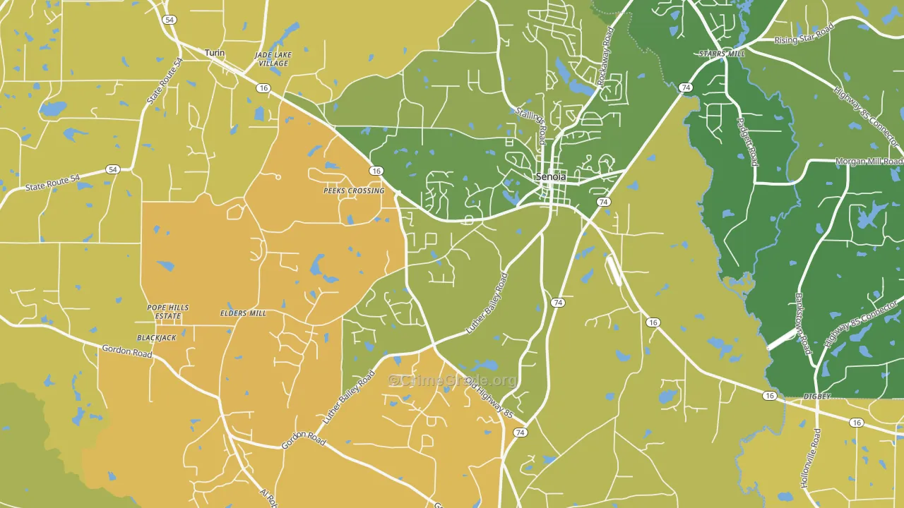 Senoia, GA Map of Assault Rates