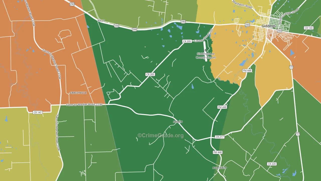 Serbin, TX Map of Assault Rates