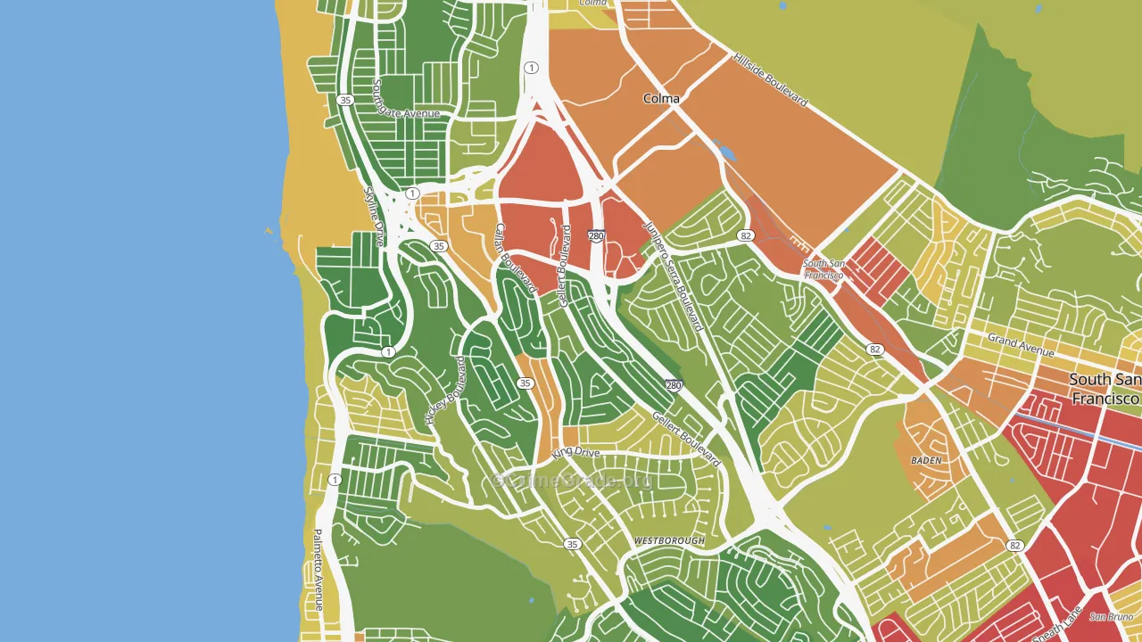 Serramonte, Daly City, CA Map of Assault Rates