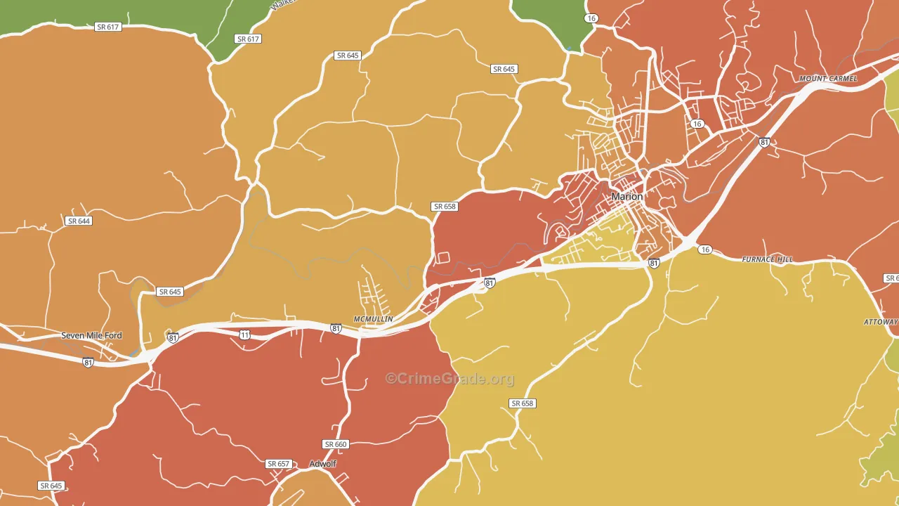 Seven Mile Ford, VA Map of Assault Rates