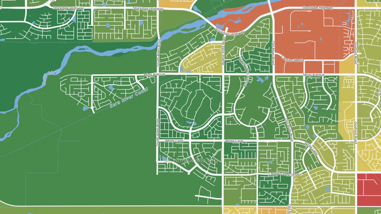 Seven Oaks at Grand Island, Bakersfield, CA Map of Assault Rates