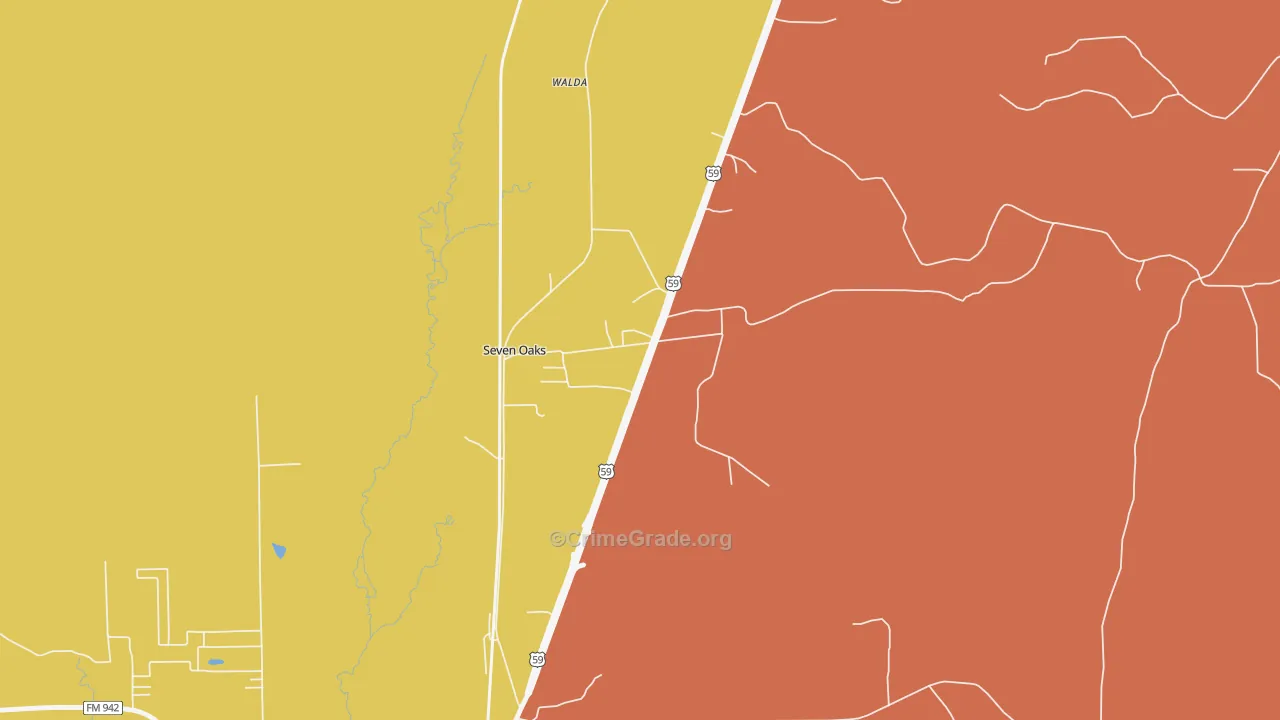 Seven Oaks, TX Map of Assault Rates