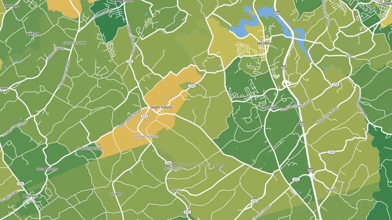 Seven Valleys, PA Map of Assault Rates