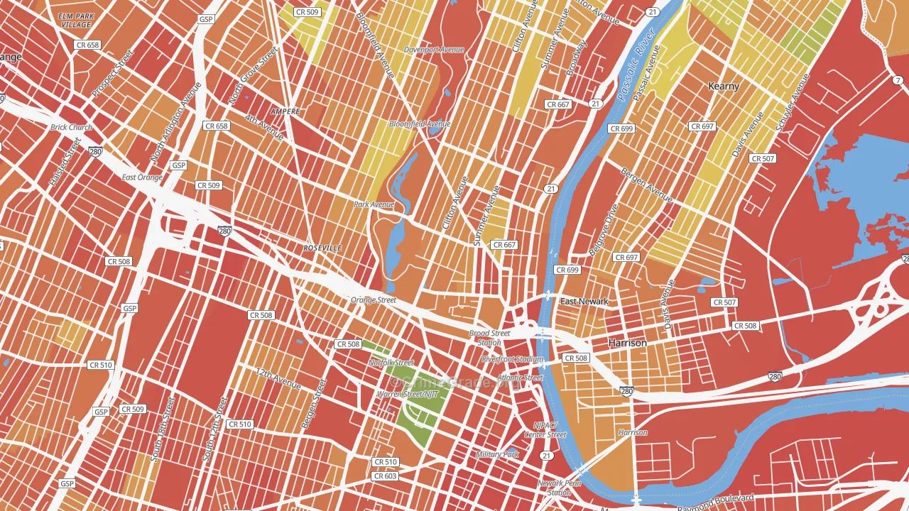 Seventh Avenue, Newark, NJ Map of Assault Rates