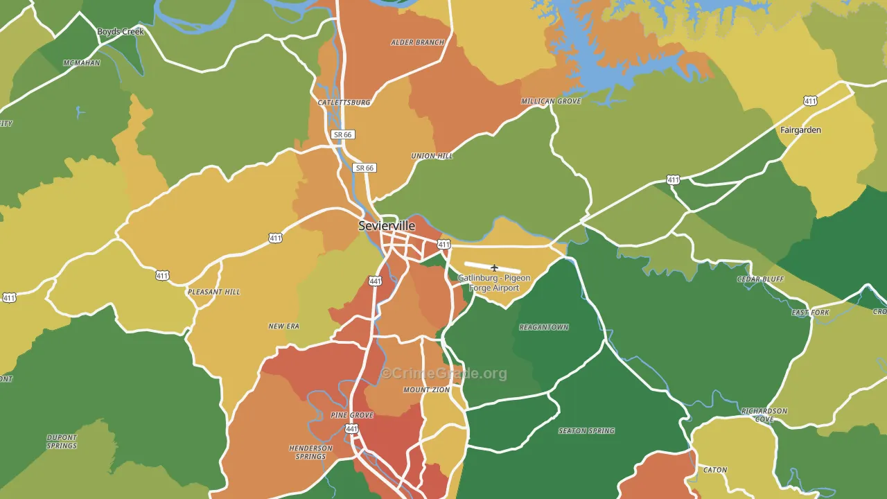 Sevierville, TN Map of Assault Rates