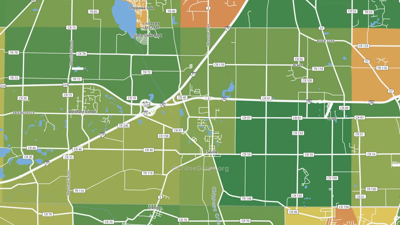 Seville, OH Map of Assault Rates