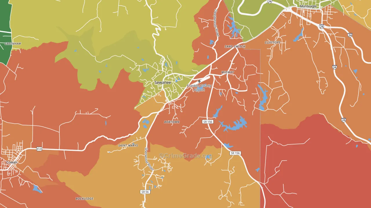 Sewanee, TN Map of Assault Rates