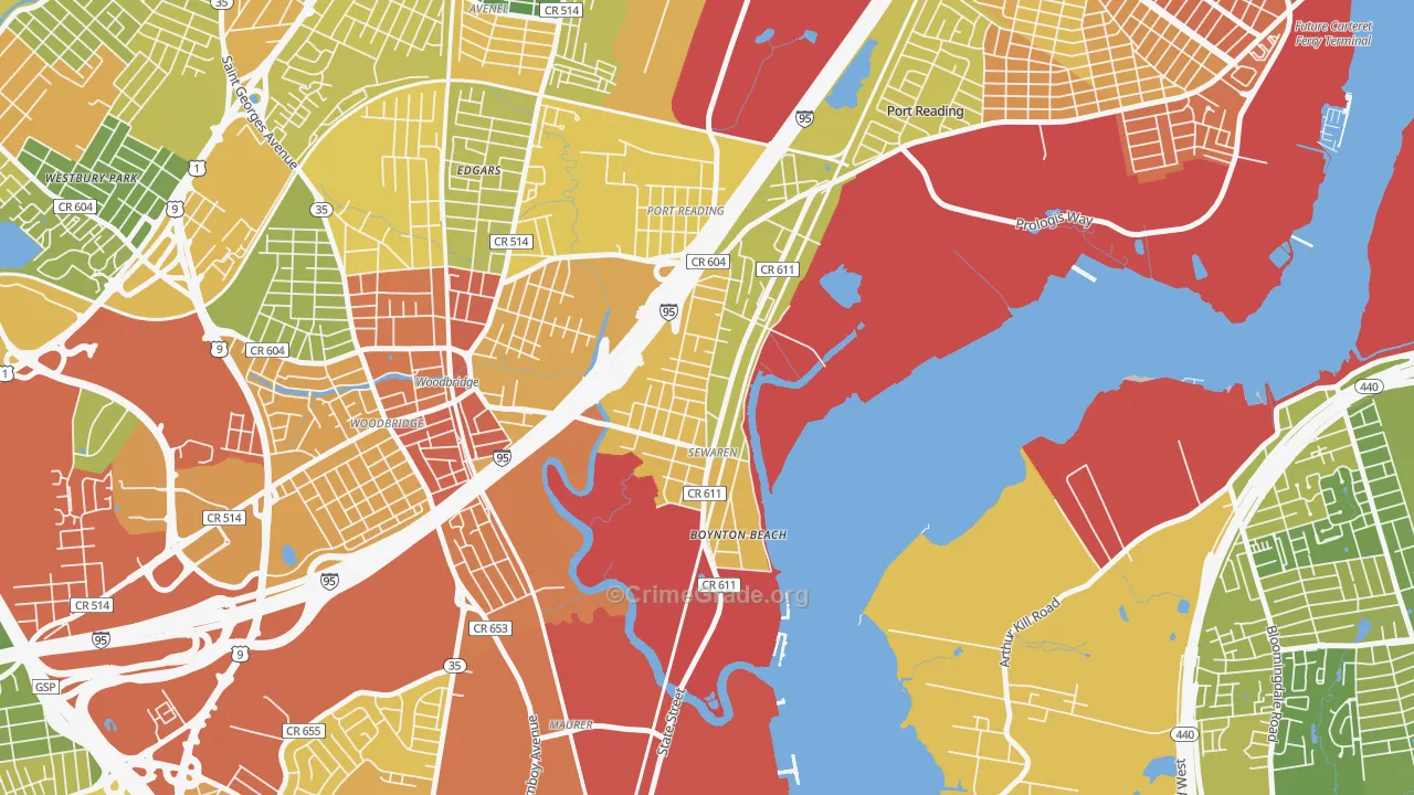 Sewaren, NJ Map of Assault Rates