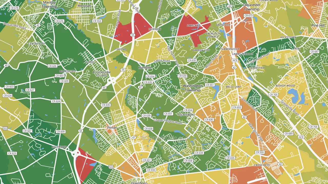Sewell, NJ Map of Assault Rates