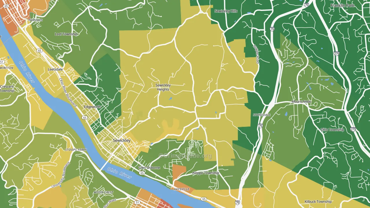 Sewickley Heights, PA Map of Assault Rates