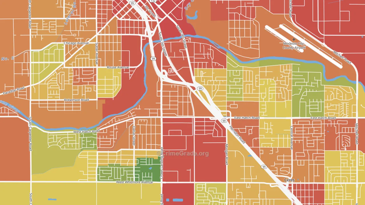 Shackelford, Modesto, CA Map of Assault Rates