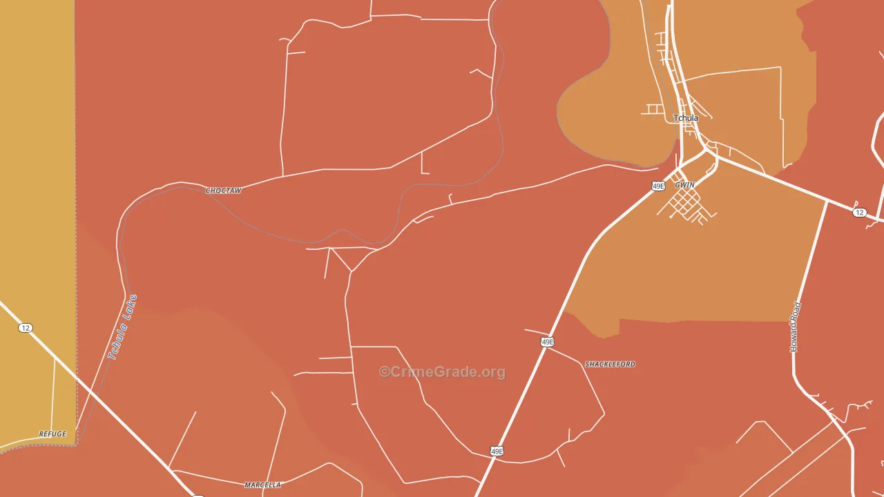 Shackleford, MS Map of Assault Rates
