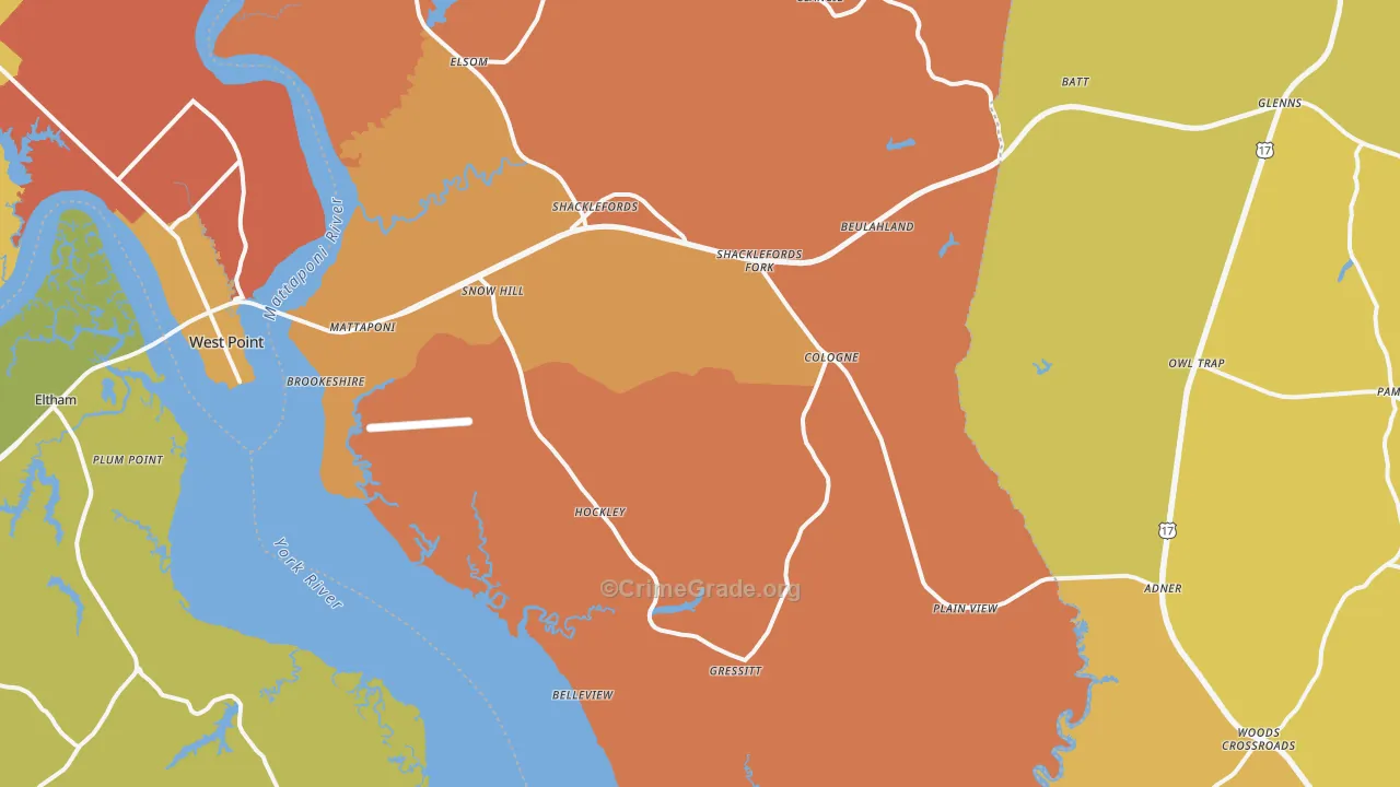 Shacklefords, VA Map of Assault Rates