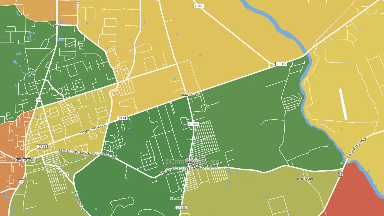 Shadeville, FL Map of Assault Rates