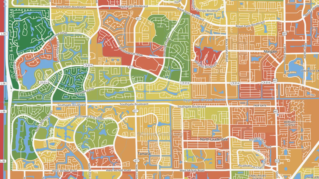 Shadow Wood, Coral Springs, FL Map of Assault Rates