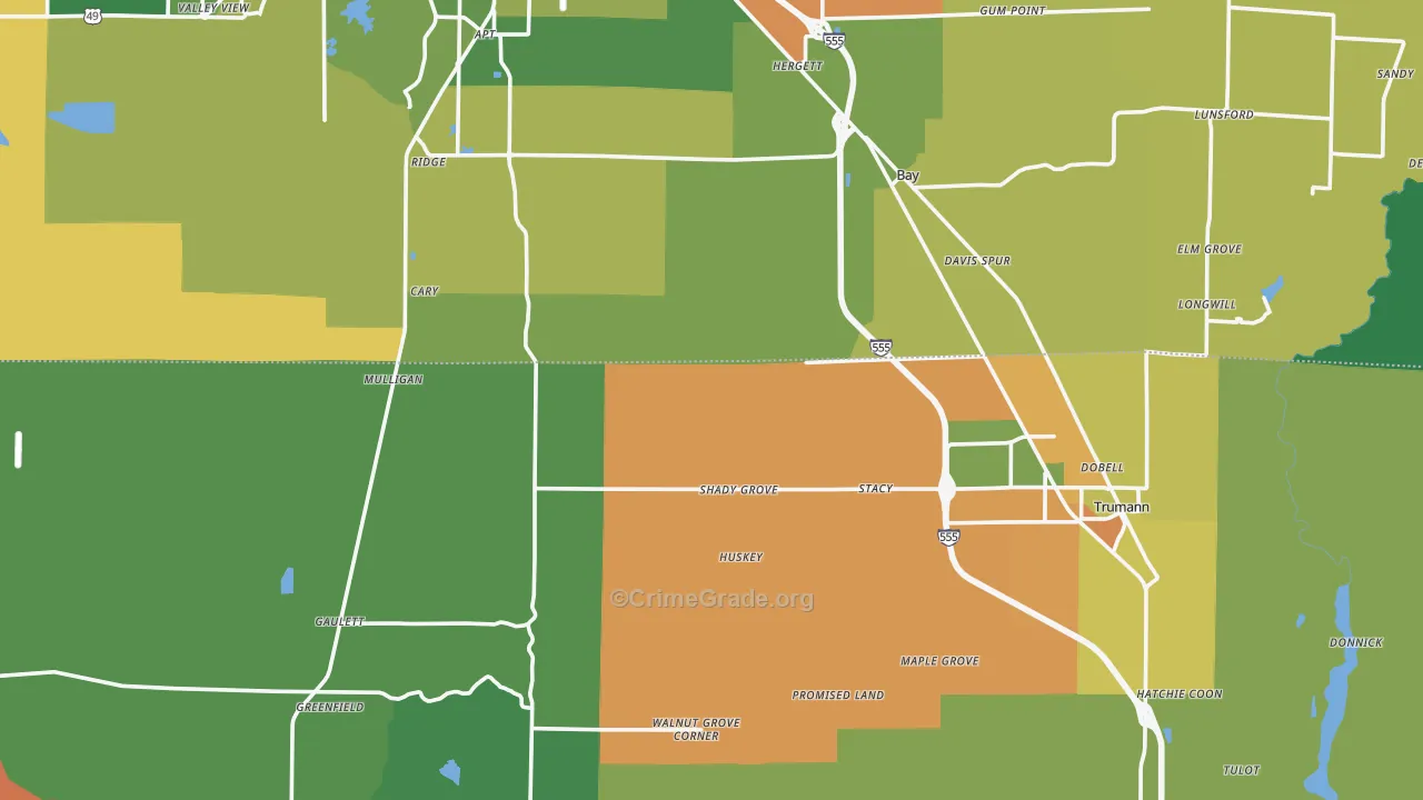 Shady Grove, AR Map of Assault Rates