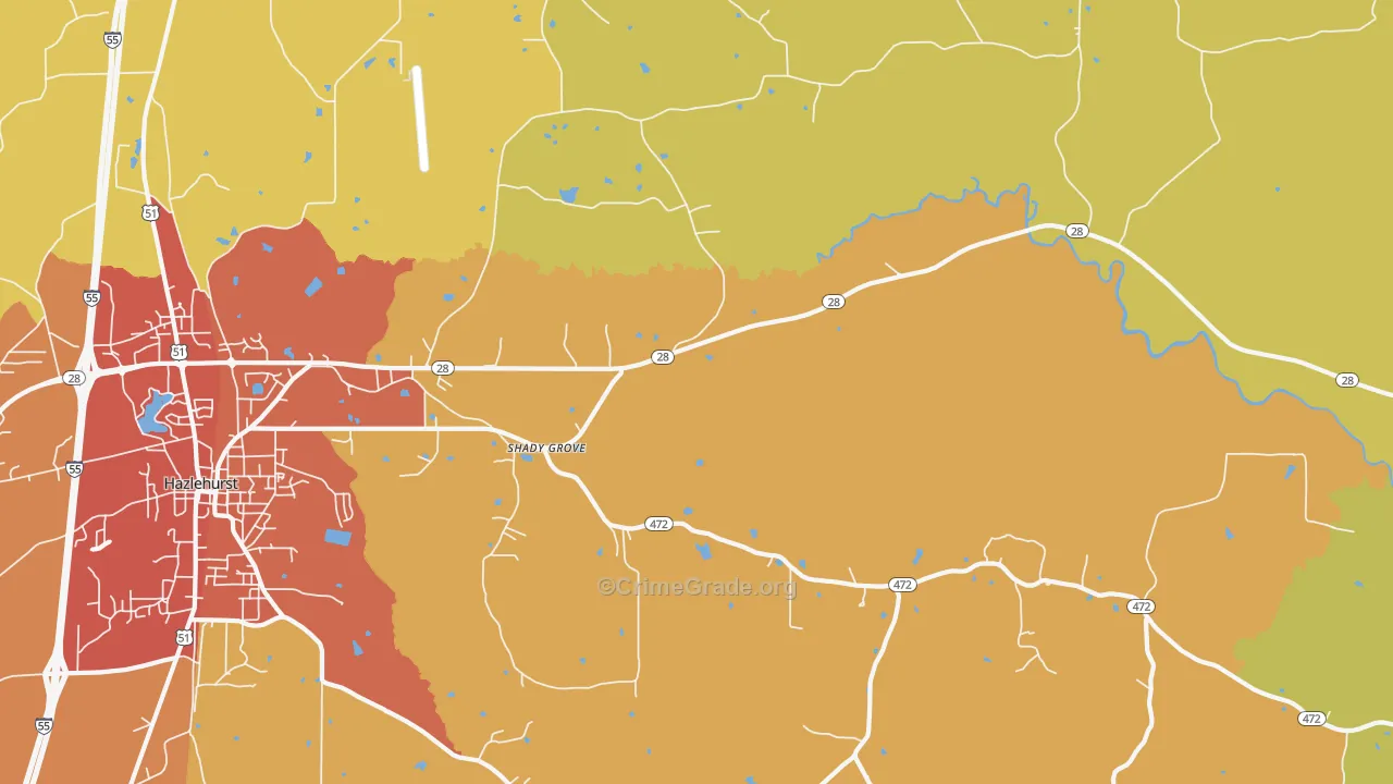 Shady Grove, MS Map of Assault Rates